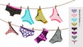 Set Of Vector Multi-Colored WomenÃ¢â¬â¢s Panties. Collection Of Different Types Cotton And Lace Female Lingerie